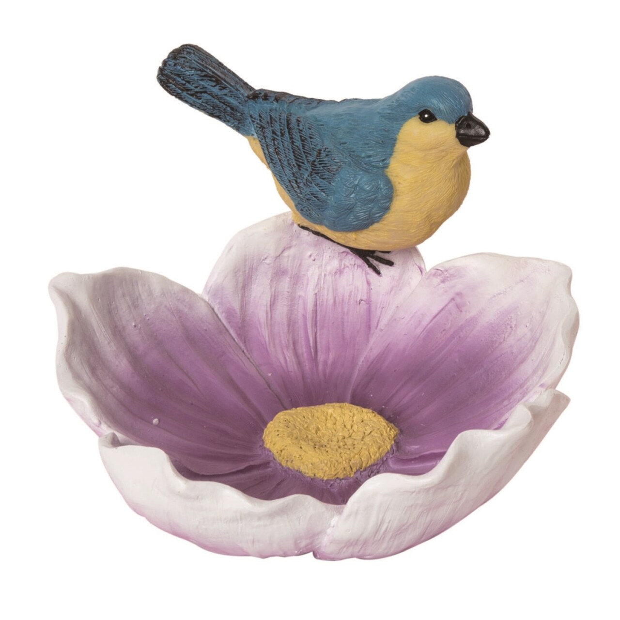 Transpac 7.1 Inch Blue Spring Bird on Flower Decorative Object Polyresin Spring Decor